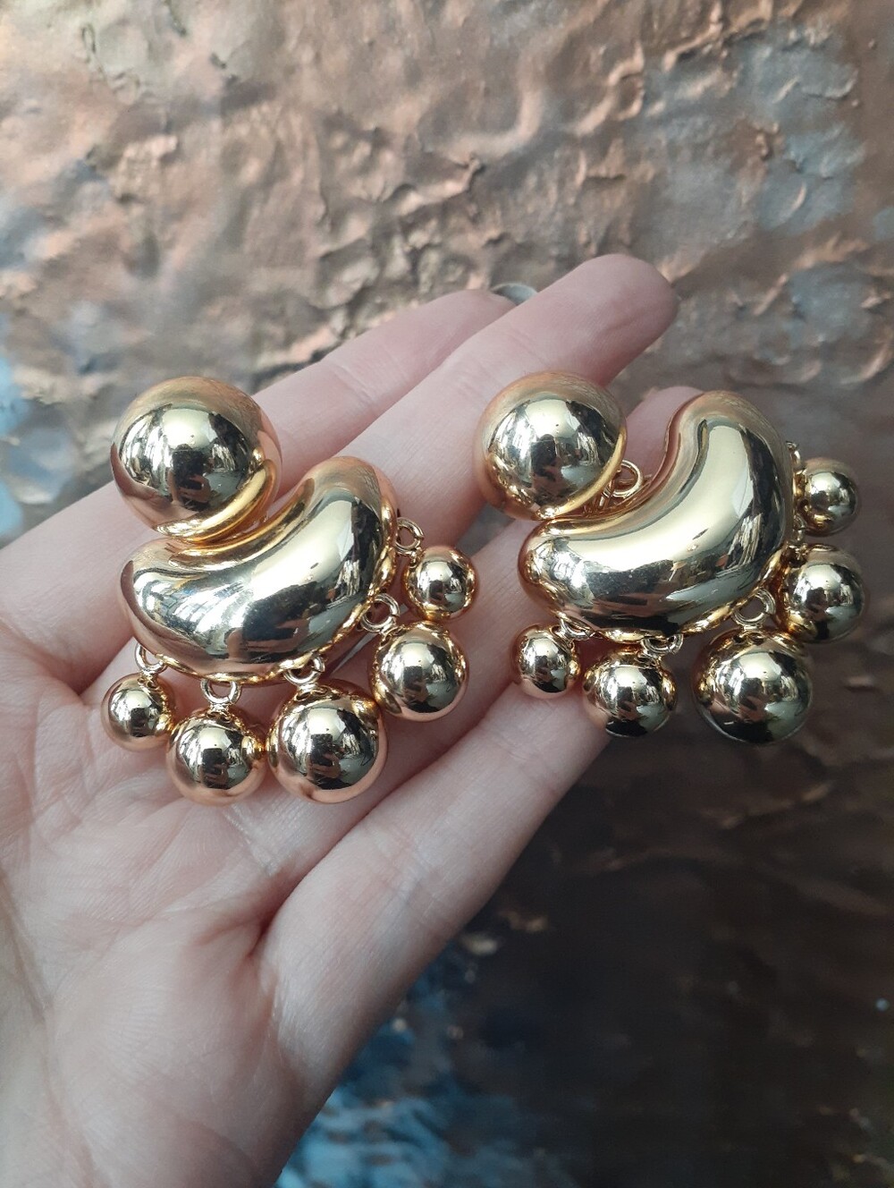 Zara Nwot Gold-Tone Statement Dome & Bead Drop Earrings